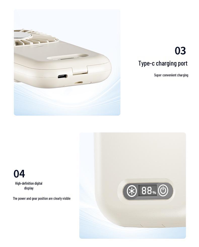 Neck-Hanging Portable USB Fan with Ice Pack, Desktop Stand, Makeup Mirror, and Folding Design