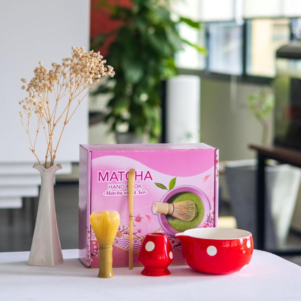 

4Pcs/Set Traditional Ceramic Japanese Matcha Tea Set Food Grade Reusable Matcha Whisk Matcha Stirring Brush