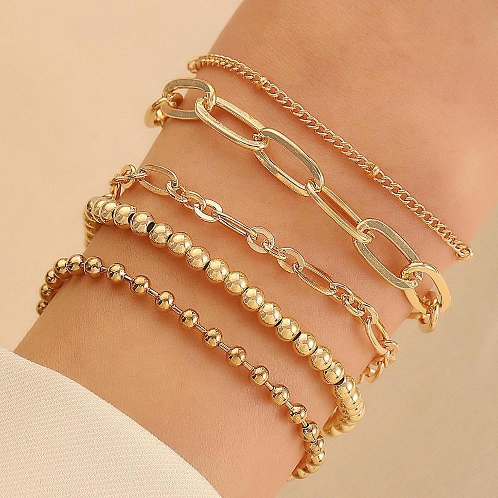 Punk Hip-Hop Alloy Bracelet Set - 4 Piece European & American Style