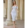 Women Pearl Sling Dress Host Mid-length Evening Dress Wedding Skirt Dress White