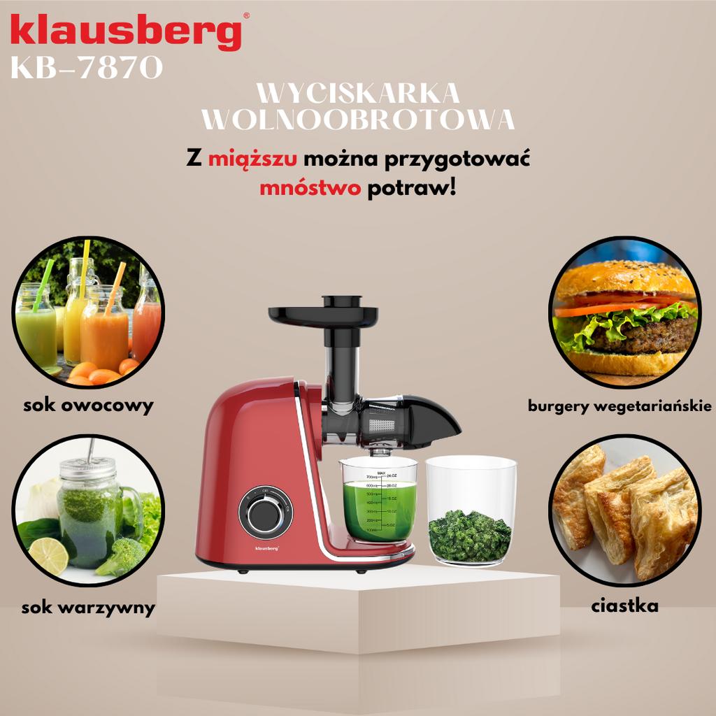 Langsamdrehende Saftpresse 150W für Obst und Gemüse COLD PRESS KLAUSBERG KB-7870