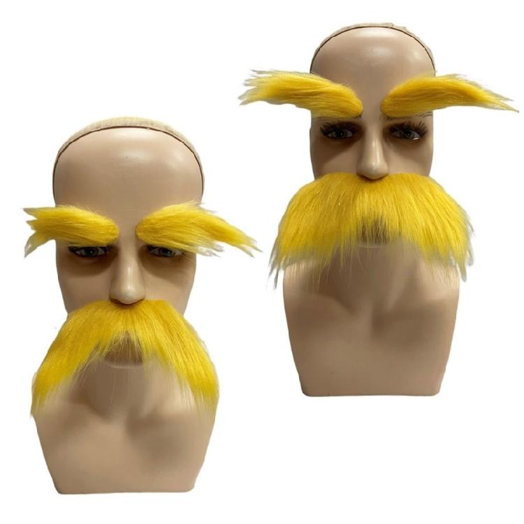 Yellow Mustache and Eyebrows, Halloween Cosplay Mustache and Eyebrow Set, Halloween Cosplay Costume Accessories