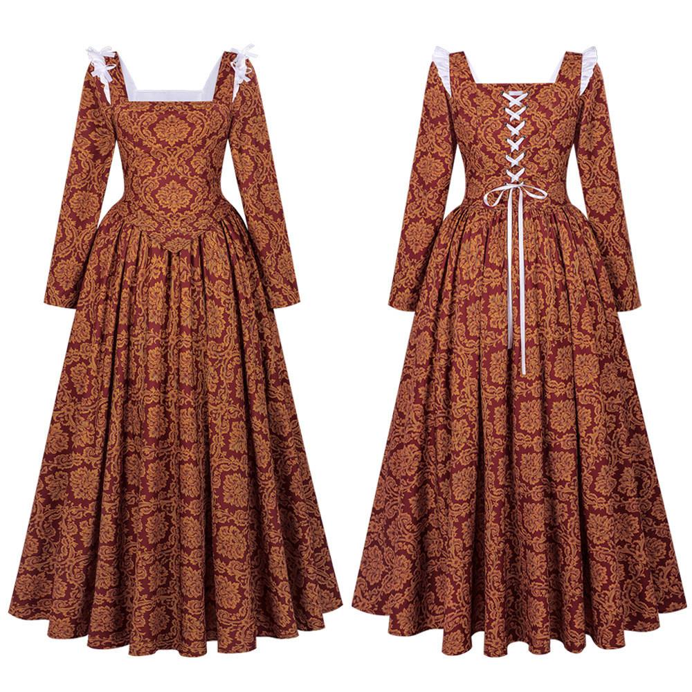 Renaissance Long Dress With Comfortable Linen Fabric For European Fantasy Costume Shows For Adults