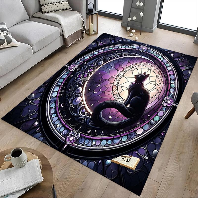 1PC Stained Glass Cat Extra Large Non Slip Floor carpet, Office, family, Studio Large Area Rug Indoor Rugs, Bold Statement Piece