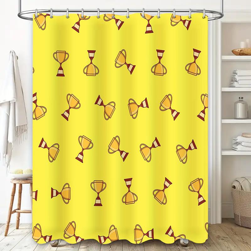 Modern Bathroom Decor Shower Curtain With Trophy Hourglass Print For Home Decoration Yellow Color Printed Waterproof Fabric Size