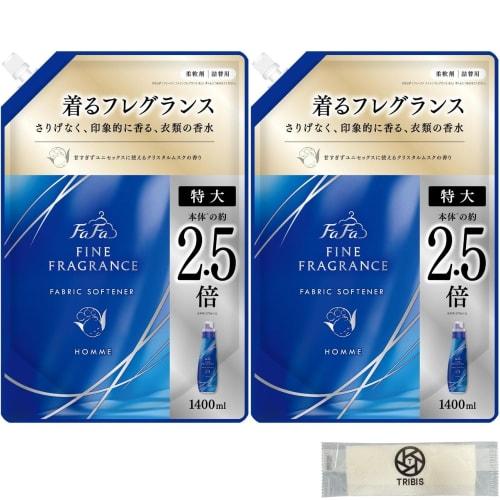 

FaFa Fine Fragrance Fabric Softener Homme Perfume-like Crystal Musk Scent Refill, Large Capacity, Extra Large 1400ml, Set of 2 Bags + TRIBIS Towel