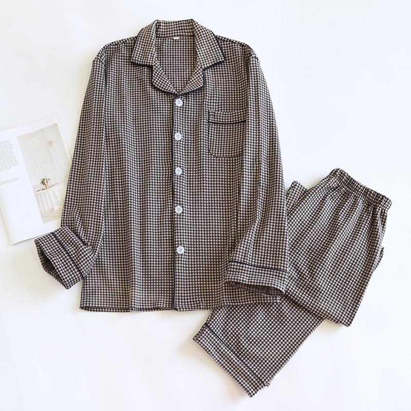 

Мужской пижамный комплект Осень Зима Толстый Теплый С длинным рукавом Топы Брюки Пижамные комплекты Мягкий Клетчатый 2 предмета На пуговицах Домашний комплект для мужчин Лацкан Комфортная одежда для сна XL