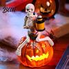 Skeleton Figure for Halloween Pumpkin Figurine LED Light-Up Decorative Lantern Spooky Ornament Holiday Decoration Parties & Ghost Festivals