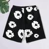 Summer Men Shorts Flower Print Drawstring Elastic Waist Loose Pockets Pleated Vacation Beach Sport Casual Homewear Short Pants