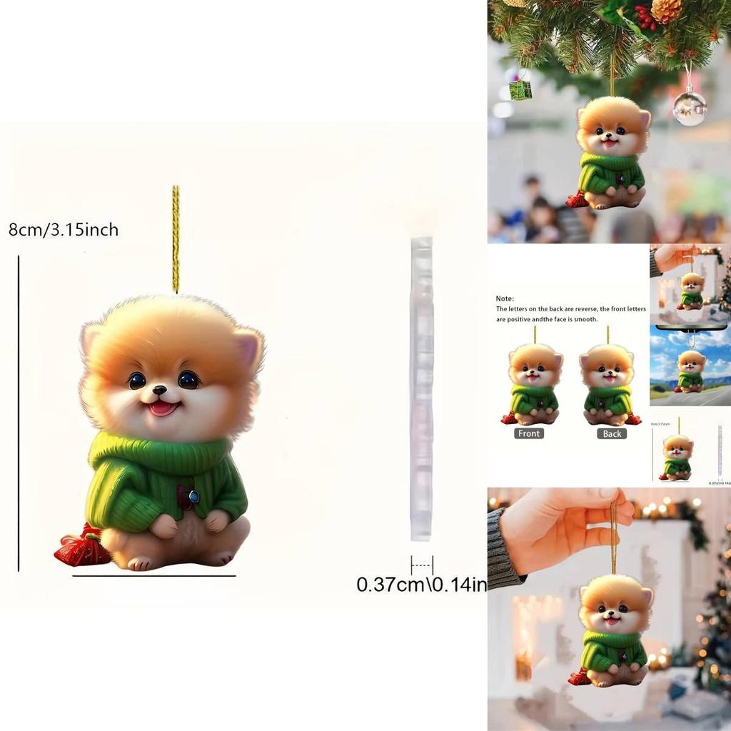 Adorable Plush Dog Acrylic Car Rearview Mirror Hanging Decoration Charm Gift