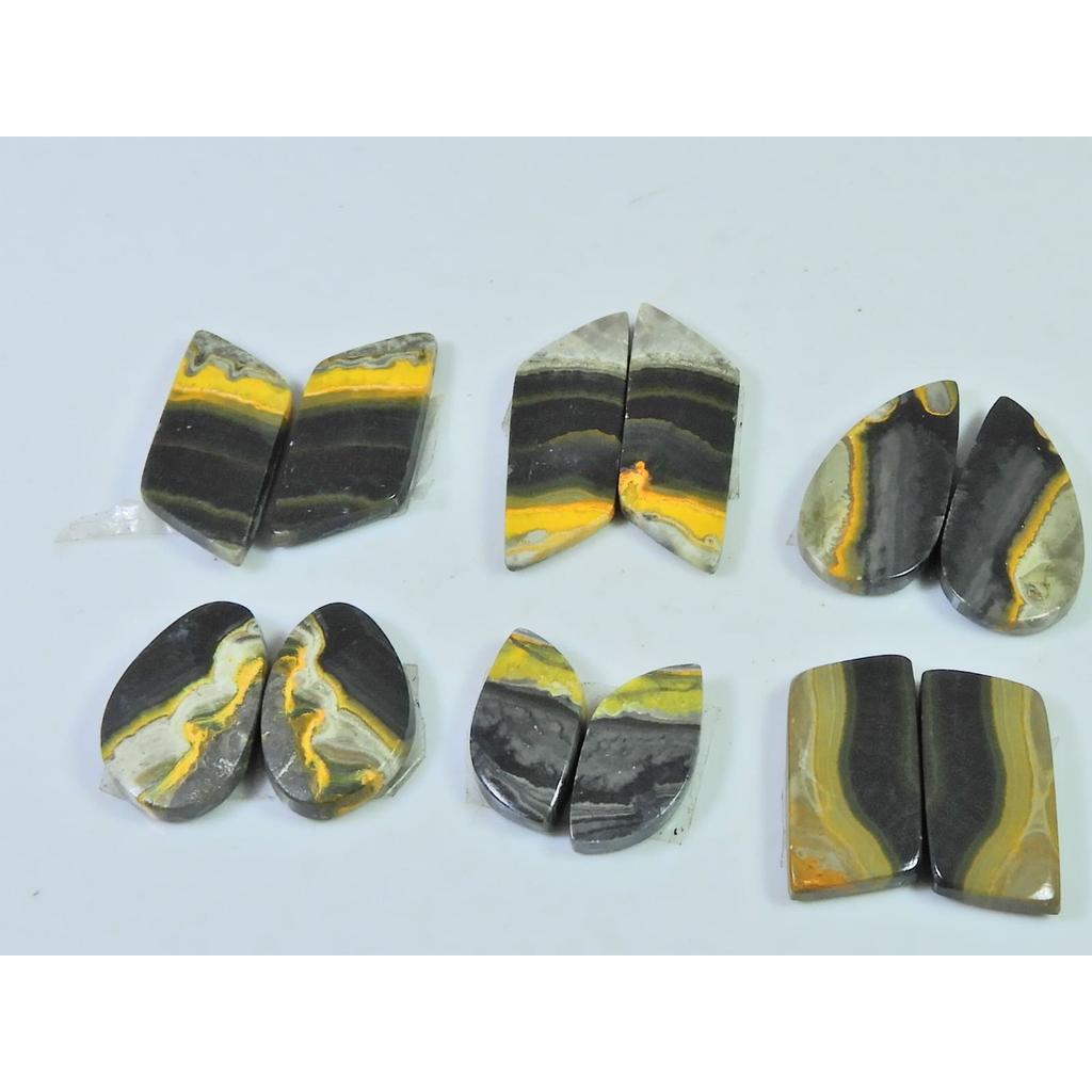 15-25 MM Natural Bumble Bee Jasper Pair Fancy Cabochon Gemstone 6 Pair Lot C-745