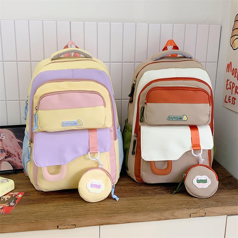 Large Capacity Girls Backpack Color Contrast Student Schoolbag