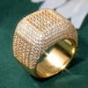 Gorgeous Golden Plated Wedding Wide Ring for Women's Square Shaped Fashion Sparking Wedding Engagement Party Jewelry Accessories