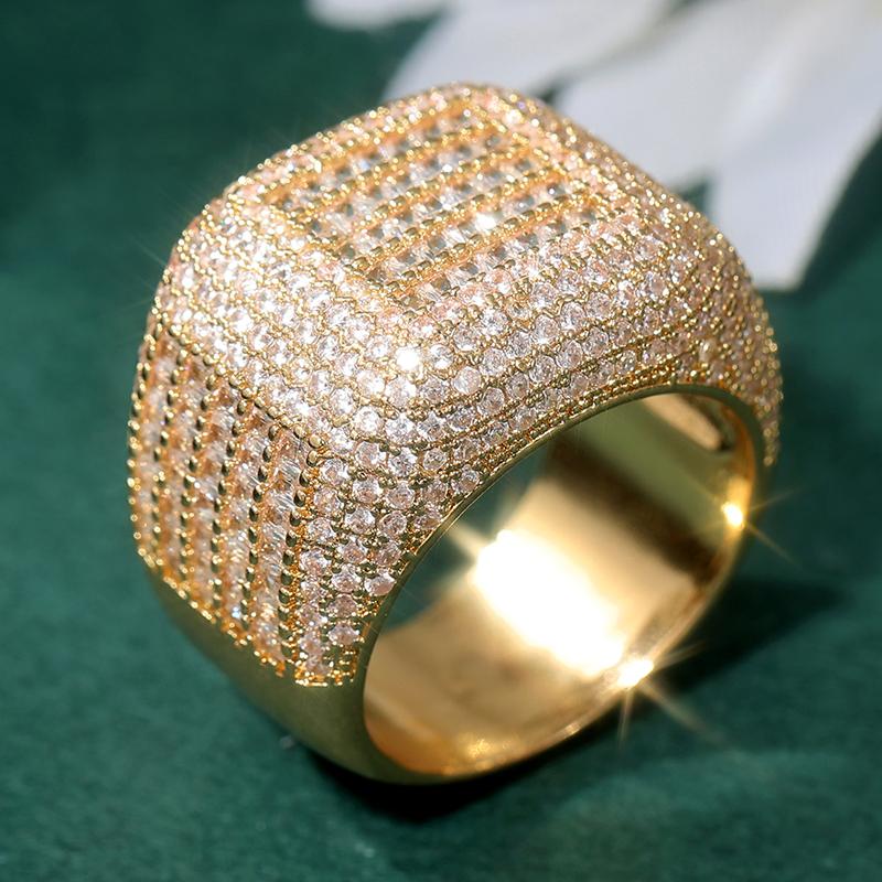 Wunderschöner goldplattierter breiter Hochzeitsring für Damen, quadratisch geformt, modisch, funkelnd, Schmuckzubehör für Hochzeits- und Verlobungspartys 10&Gold-color beige