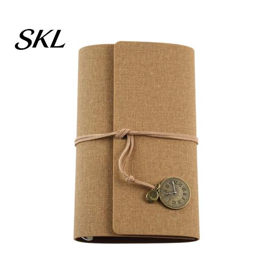 Faux Leather Notebook Writing Journal Notebook, 6 Ring Loose Leaf Binder, 7 Retro Pocket Clock Decoration Inch Diary Sketchbook with Pendant