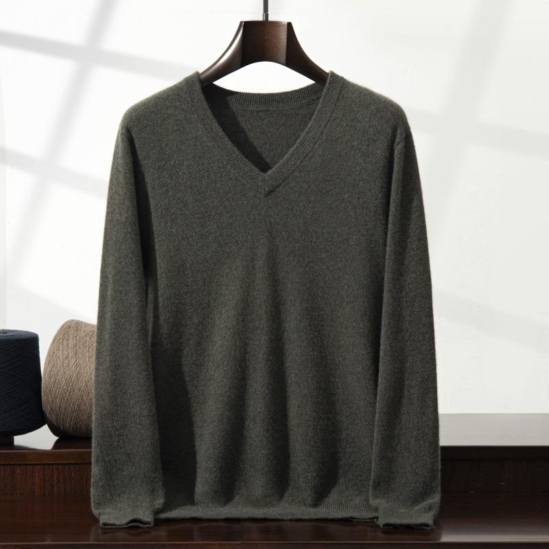 New V-neck cashmere sweater men's middle-aged and young solid color sweater loose knitting