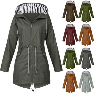 Dámská bunda do deště s pevným pruhem Outdoor Plus střední a dlouhá nepromokavá pláštěnka s kapucí a větruodolná