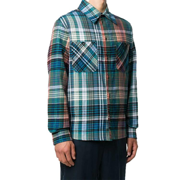Off-White Stencil Flannel Check Shirt Blue Men Tops OMGA133E20FAB0014510