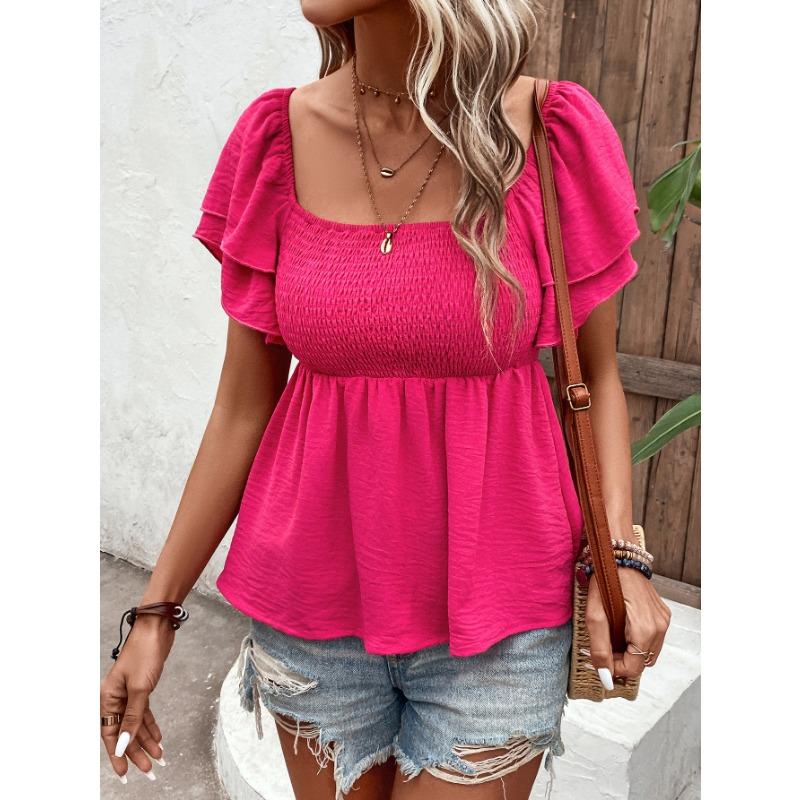 

Женский летний новый топ без бретелей, короткий, темпераментный, однотонный, футболка с рукавами-пузырями XL розы красного