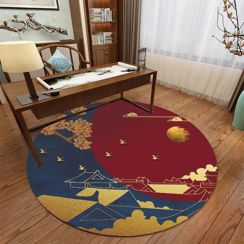 Chinese Classical Flowers Round Carpet Circle Area Rug for Study Bedroom Living Room Table Decor Soft Floor Mat Kitchen Doormat