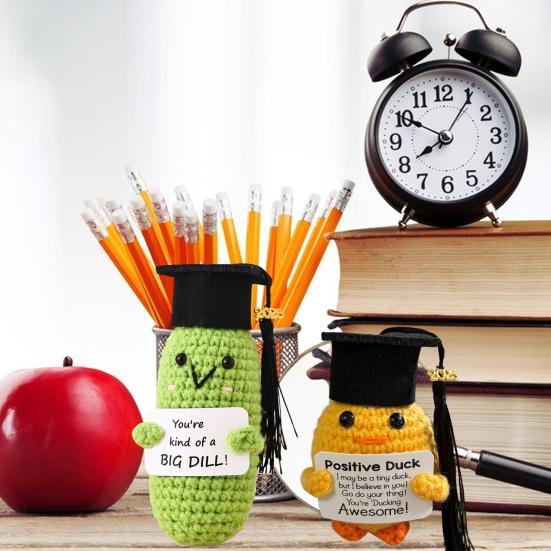 2025 Graduation Crochet Doll Handmade Pickle Vegetables with Graduation Cap Positive Crocheted Animals Keepsake Grad Gifts for Him Her