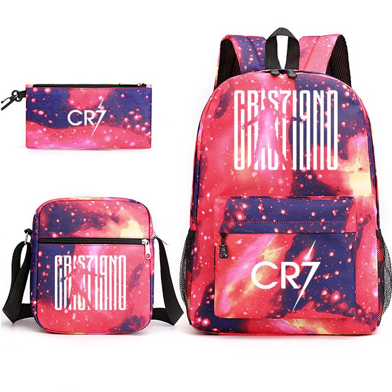Large Capacity Schoolbag with Shoulder Strap; Student Three-piece Pencil Case Set