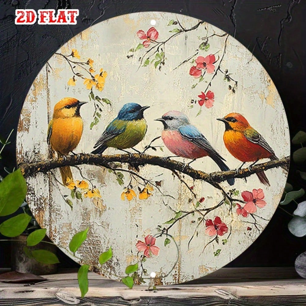 

Rustic Farmhouse Metal Wall Art Colorful Birds Branch Flowers Decor 20x20 разноцветный