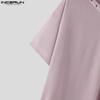 INCERUN Men Short Sleeve Bandage Texture Casual Loose T-shirts Tops