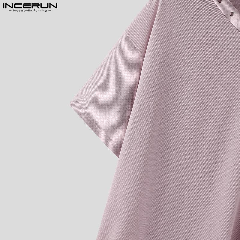 INCERUN Men Short Sleeve Bandage Texture Casual Loose T-shirts Tops