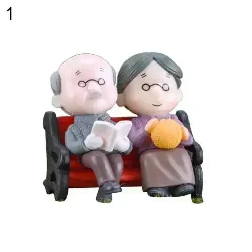 Mini Park Bench Grandpa Grandma Model Miniature Plastic Garden Statues Landscape Garden Decor Ornament Sculptures