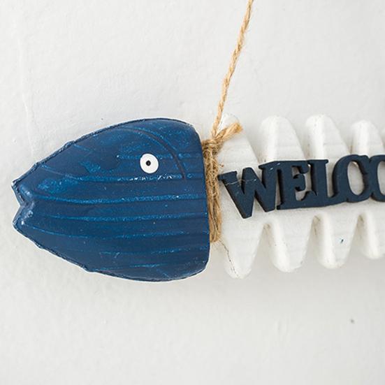 7 Inch Fish Skeleton Welcome Sign Mediterranean Beach Themed Wooden Fishbone Wall Art Vintage Hanging Fish Ornament for Home Bathroom Office Decor