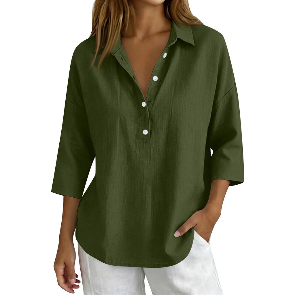 Women's 3/4 Sleeve Button Up Shirt V Neck Dressy Casual Summer Blouses Business Tops Work Collared Shirts