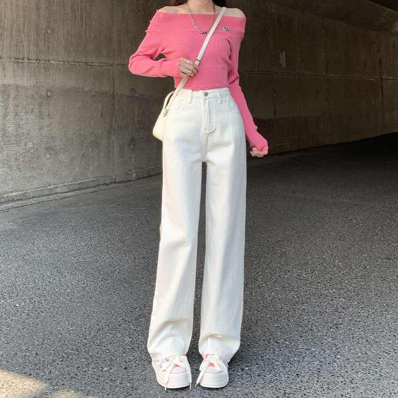 

High-Waisted Wide-Leg Women s Spring Denim Pants - Nine-Point Length, Slimming, Height-Enhancing XS