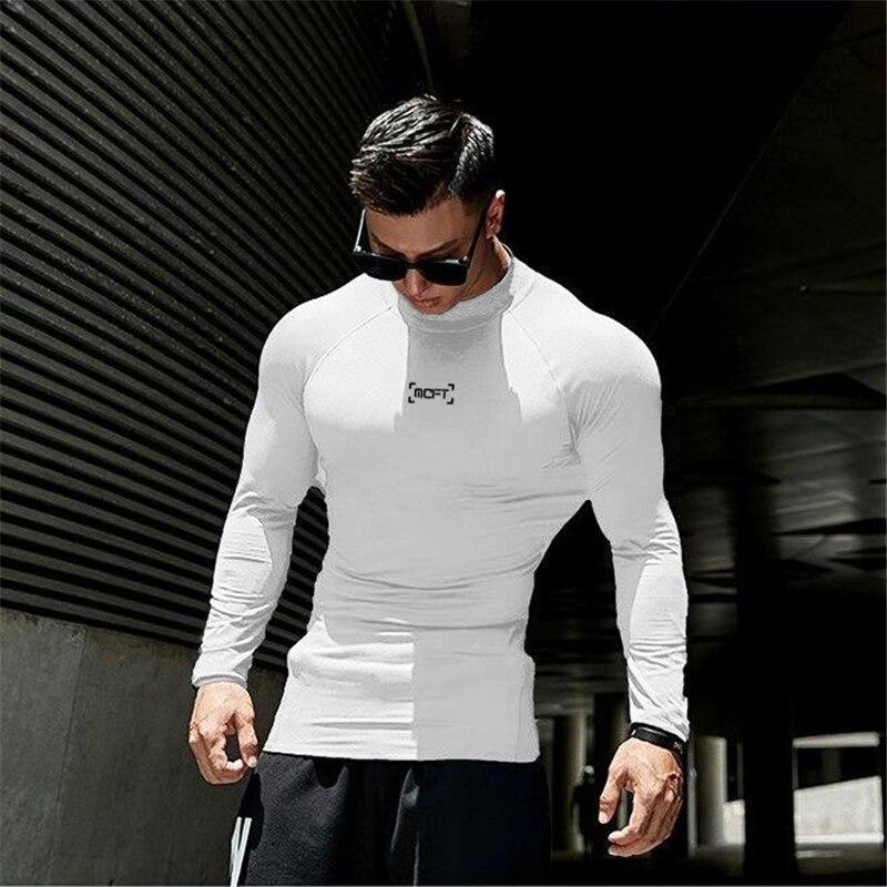 Muscleguys Spring and Autumn New Men's High-neck Simple Long Sleeve T-shirt Fitness Fitting Running Sweater