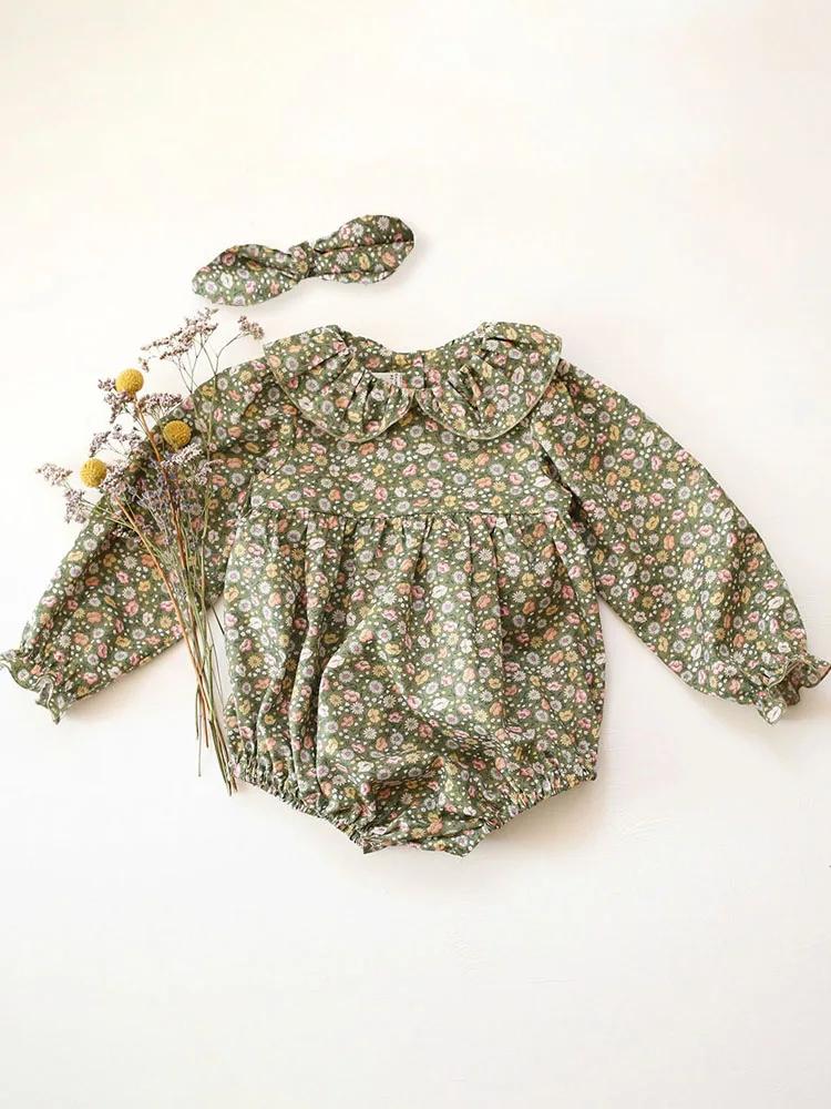 

Spring Summer Infant Girl Clothes Floral Long Sleeve Baby Bodysuit with Headband Newborn Clothing 18-24M 90