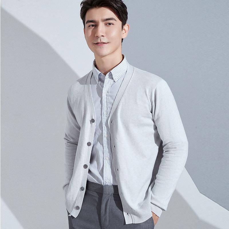 

Вязаный кардиган мужской короткий однотонный свитер-куртка деловой V-образный вырез базовая рубашка весна и осень годы осень и зима тренд XXXL