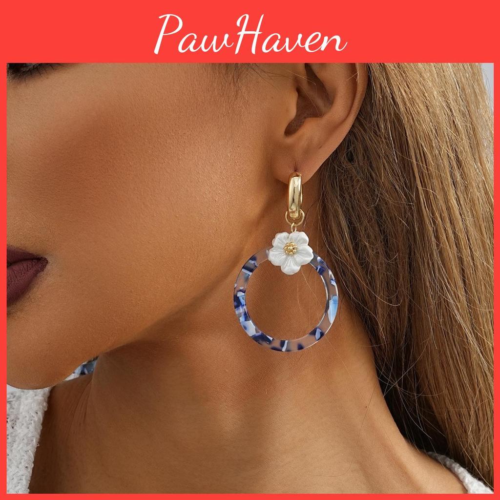 Modern Flower Geometric Circle Earrings Trendy Blue Alloy Womens Accessories