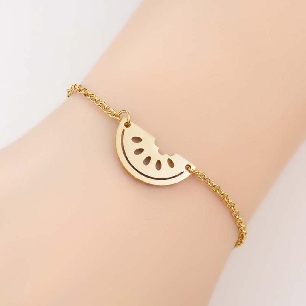 Fashionable Watermelon Charm Bracelet Stainless Steel Handchain Adjustable Length Wristchain Accessory for Women