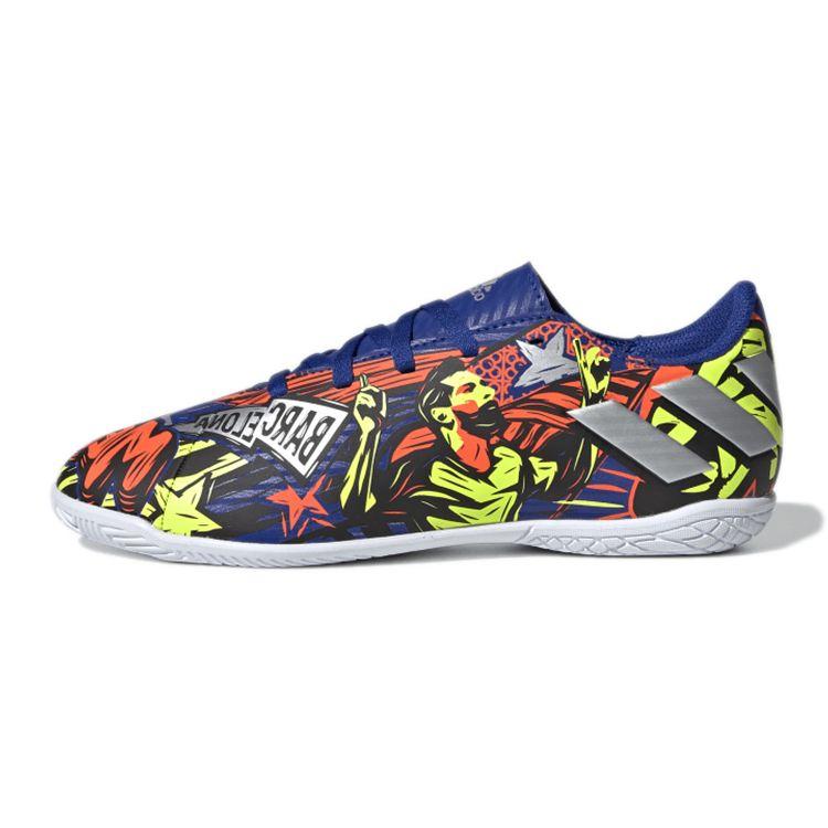 Adidas Messi 19.4 Indoor J Comfortable Durable Low Top Kids Soccer Shoes Kids Soccer Shoes Blue Orange Yellow EH0601