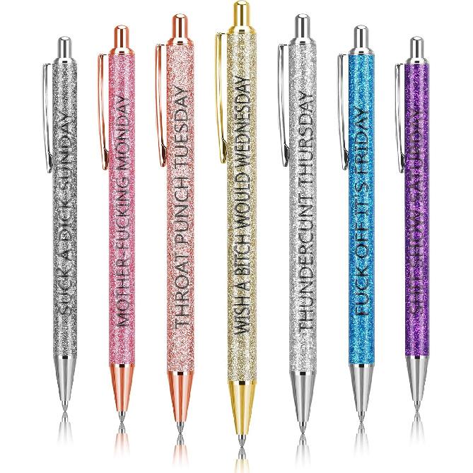 7 шт. Забавных ручек, Шариковая ручка с ругательствами на каждый день, Ручки с блестками Weekday Vibes , Описывающие менталитет, Саркастические ручки Семь дней недели для офиса