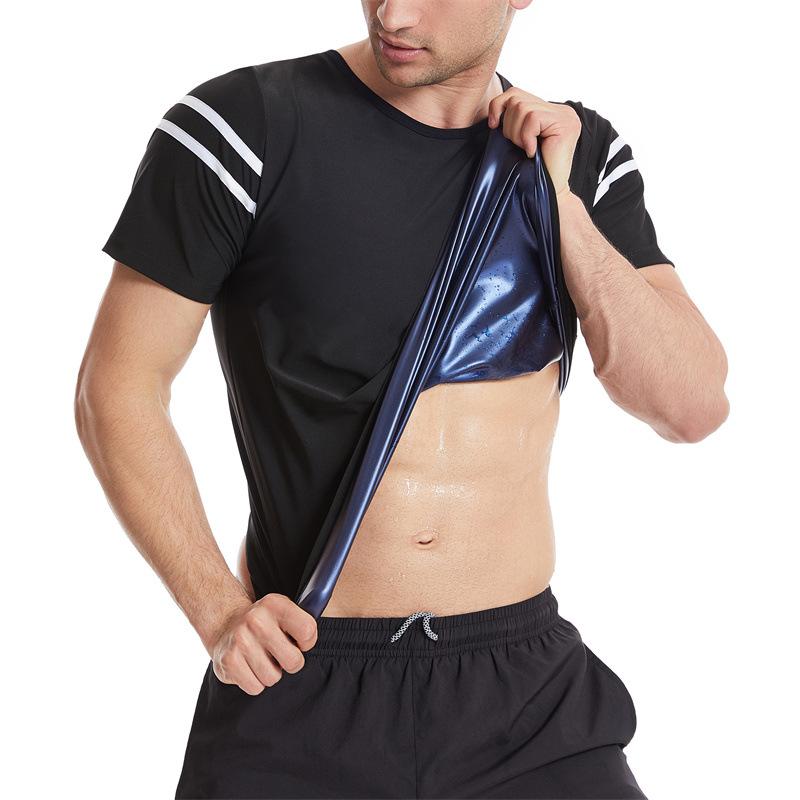 Men Short Sleeve Sauna Sweat Shirt, Tummy Control Compression Shaper for Running Gym Fitness Workout