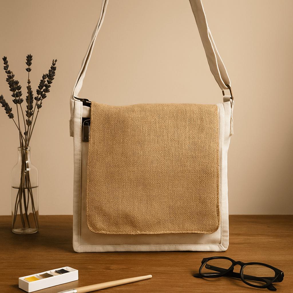 Messenger Bag Cotton Canvas Natural Jute