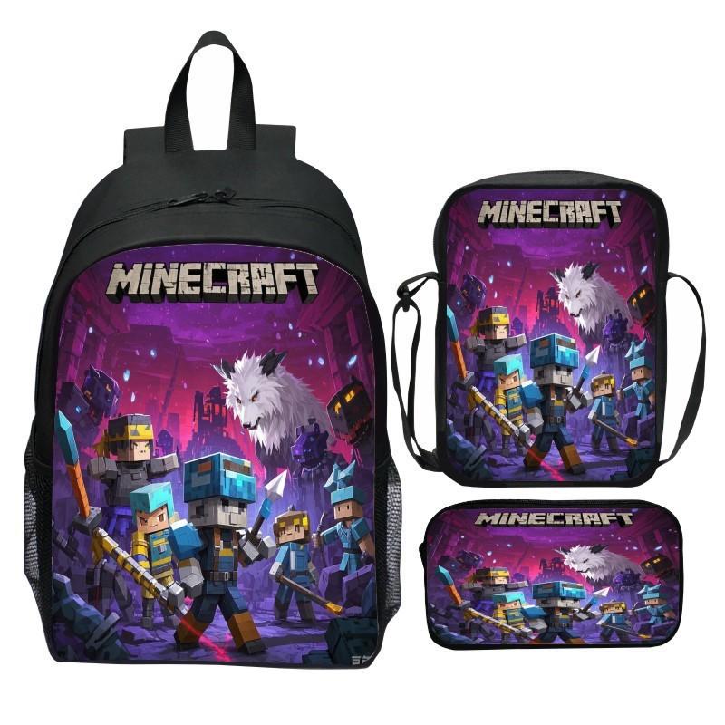 Minecraft School Backpack Set With Printed Game Pattern For Kids Students