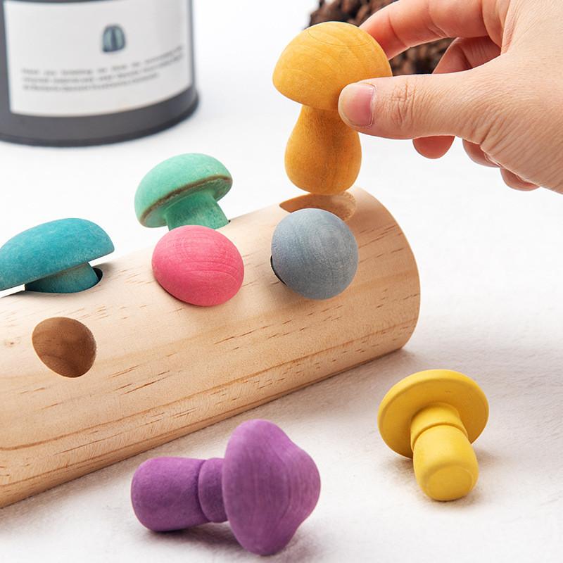 Concentration Wooden Mushroom Grip Training Toy Children Learning Coordination