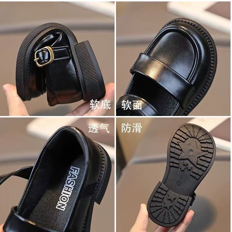 Genuine Leather Girls' Shoes Black Small Leather Shoes 2025 Spring and Autumn New Children's British Princess Shoes Soft-soled Baby Performance Shoes