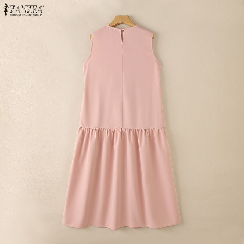 ZANZEA Dámské ležérní letní šaty bez rukávů s kulatým výstřihem