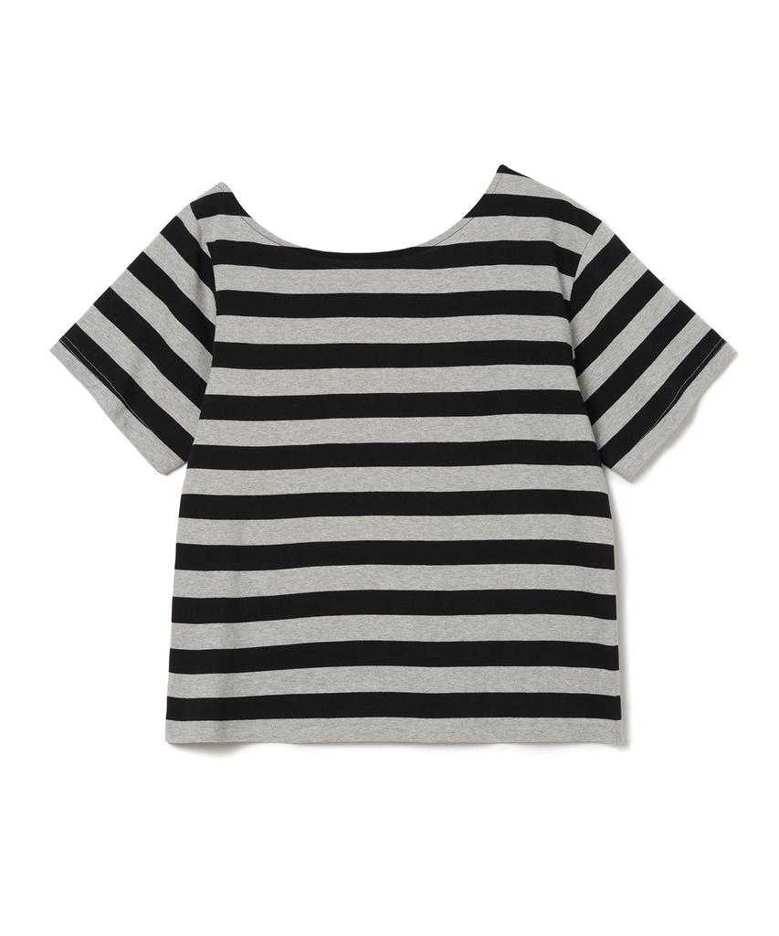 MILLO WOMEN Off-Shoulder Striped T-Shirt [Black]