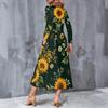 Women Plus Size V Neck Long Sleeve White Floral Printed A Line Midi Dress With Pockets
