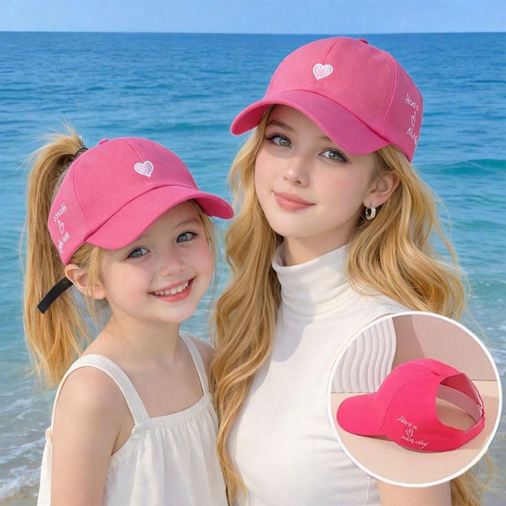 Heart-Embroidered Baseball Cap For Girls Breathable Cute Children'S Baseball Hat Uv Protection Sun Protection Tool