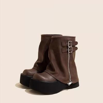 Winter Komfort Hohe Stiefel für Damen Reißverschluss hinten Lange Stiefel Damen Elegant Plateau Schuhe Dame Dicke Sohle Ritter Stiefeletten